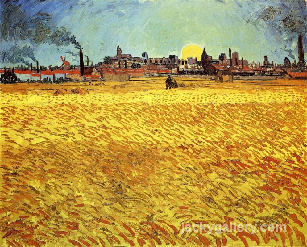 Summer Evening, Wheatfield with Setting sun, Van Gogh painting
